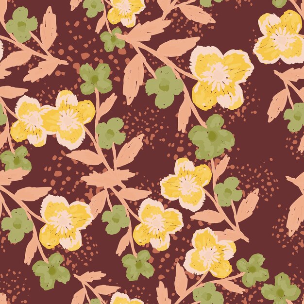 Doodle flores estilizadas de patrones sin fisuras Textura botánica ingenua decorativa Fondo de flor creativa