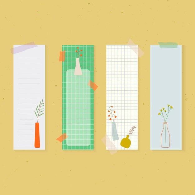 Doodle flores en vector de plantilla de tarjeta de rectángulo de borde de florero