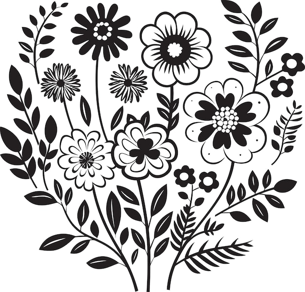 Doodle flower whirl icono monocromo juguetón doodle florece emblema vectorial negro