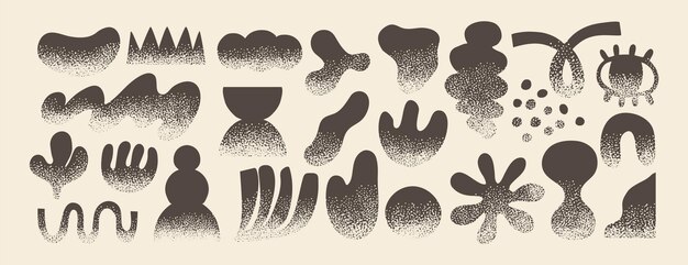 Doodle formas abstractas Elementos ingenuos con textura ruidosa Naturaleza dibujada a mano Pinceles creativos de grunge silueta de geometría negra Forma gráfica extravagante de moda Conjunto vectorial