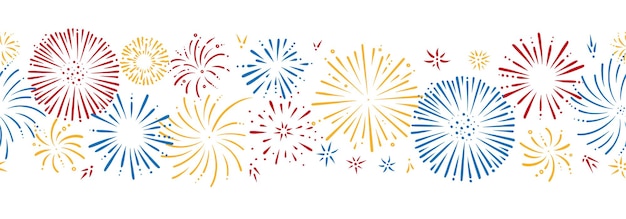 Doodle fuegos artificiales de patrones sin fisuras Foreworks brillantes para fiestas y celebraciones Ilustración vectorial