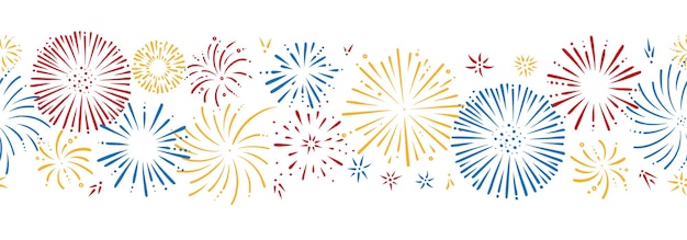 Doodle fuegos artificiales de patrones sin fisuras Foreworks brillantes para fiestas y celebraciones Ilustración vectorial