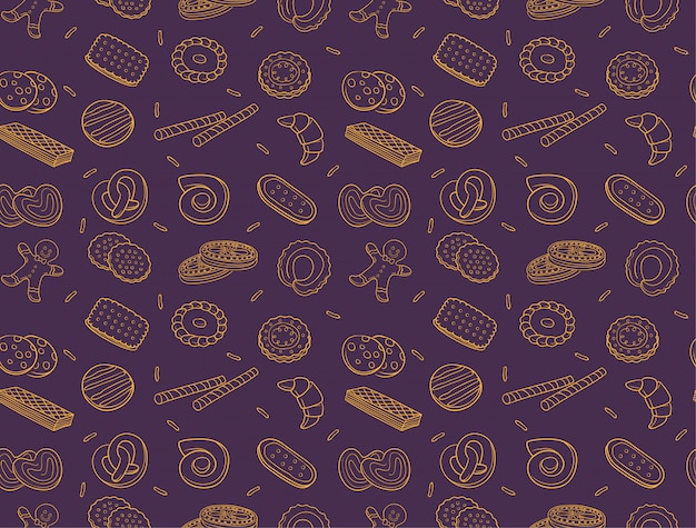 Vector doodle de galletas y galletas de patrones sin fisuras