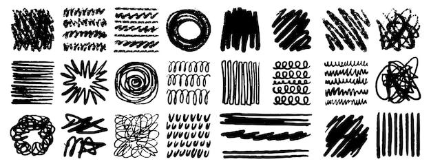 Doodle grunge tinta pincel trazo de escritura a mano juego dibujado a mano garabateo vector garabateo remolino juego desordenado