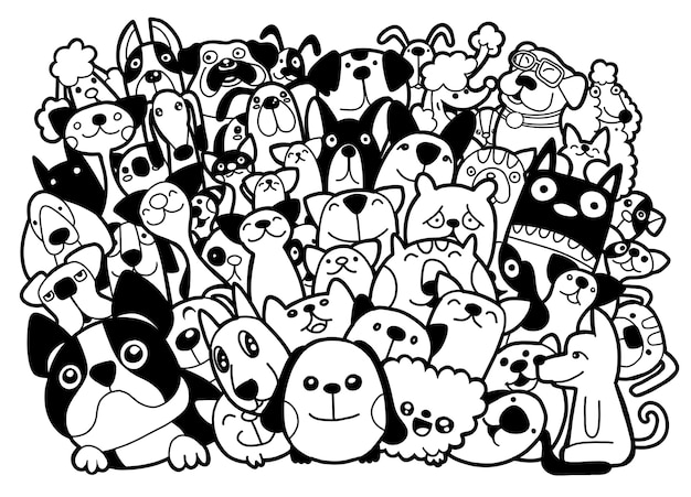 Doodle grupo de perros y gatos