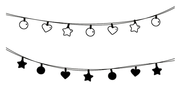 Doodle guirlanda conjunto vectorial dibujado a mano fiesta bunting guirlanda de cumpleaños de banderas de diferentes formas