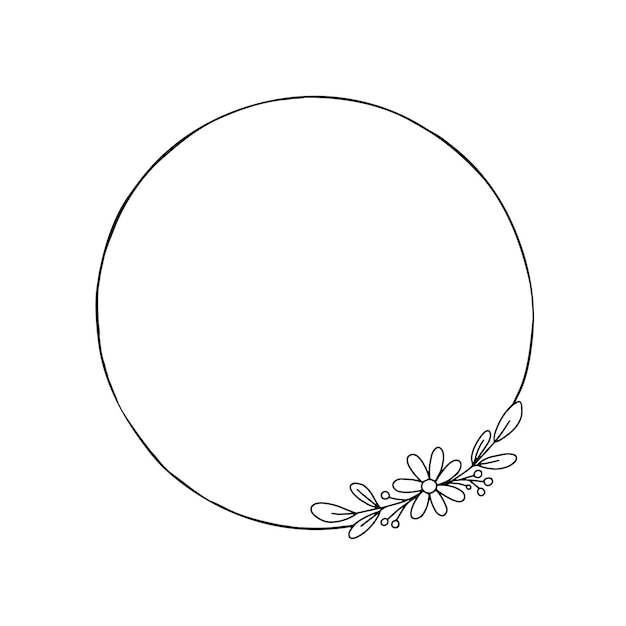 Doodle guirnalda de flores handdrawn para invitaion, fondo de tarjetas de felicitación, marco de flores de contorno ilustrativo, vector