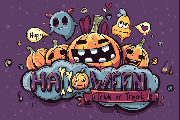 Doodle de halloween dibujado a mano de color