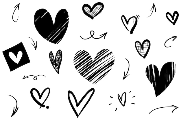 Doodle Hearts corazones de amor dibujados a mano ilustración vectorial