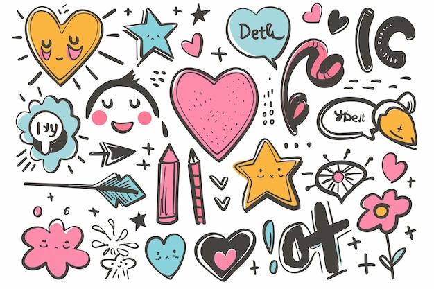 Doodle Hearts corazones de amor dibujados a mano ilustración vectorial