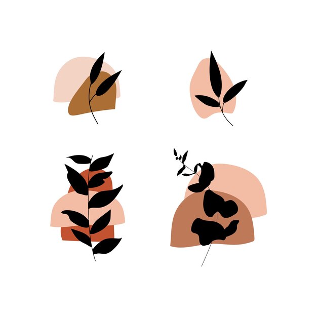 Doodle de hojas de flores de línea botánica con formas abstractas