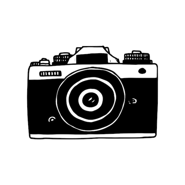 Doodle icono cámara de fotos Boceto dibujado a mano en vector