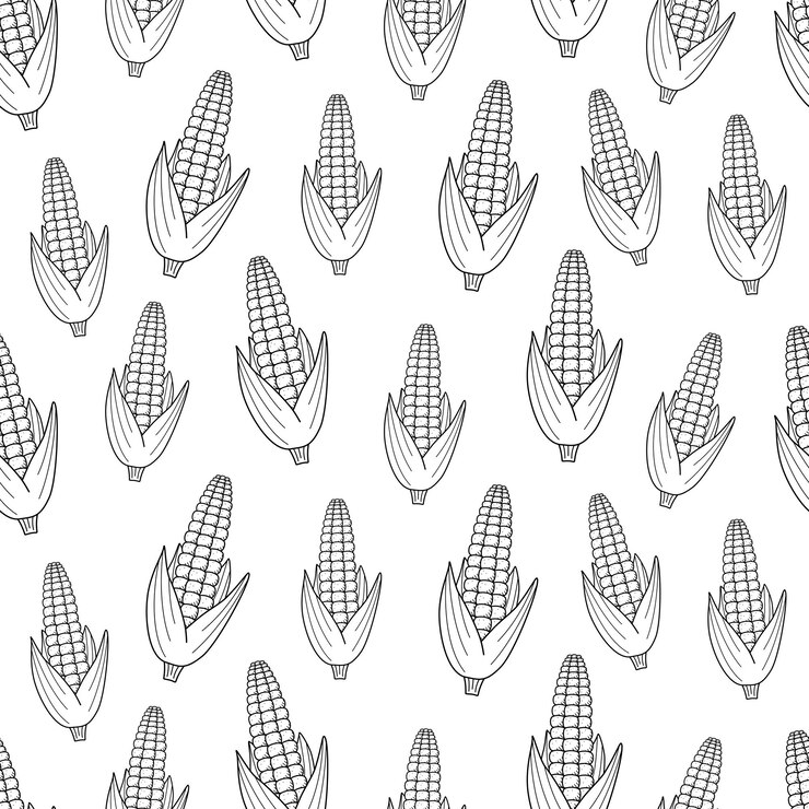 Doodle de icono de maíz de patrones sin fisuras Dibujo vectorial de un fondo vegetal de mazorca de maíz maduro