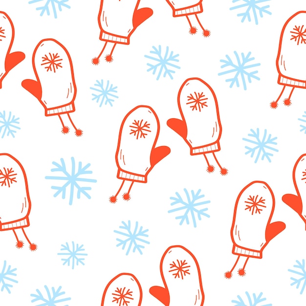 Doodle icono de mitones dibujados a mano aislado sobre fondo blanco Esquema simple silueta de patrones sin fisuras con copos de sol Ropa de mano de temporada de invierno acogedor
