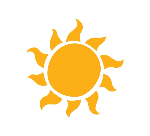 Doodle icono de sol infantil Scribble sol amarillo con símbolo de rayos Doodle niños dibujando Ráfaga dibujada a mano Signo de clima cálido Ilustración vectorial aislada sobre fondo blanco