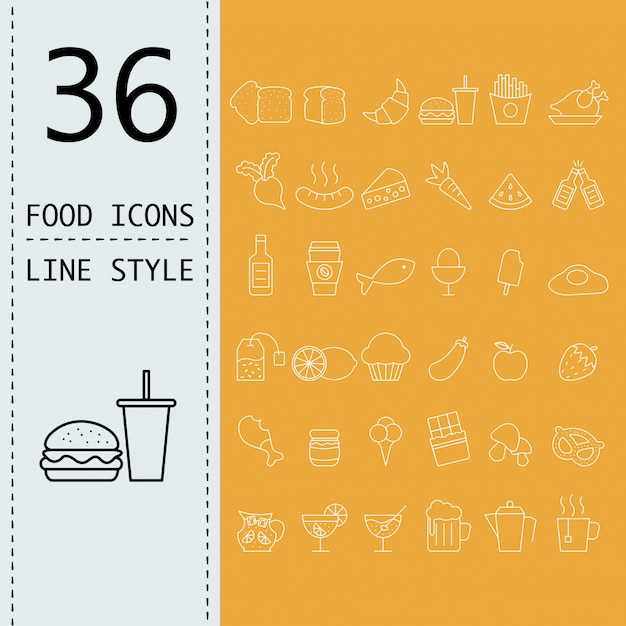 Vector doodle iconos de comida