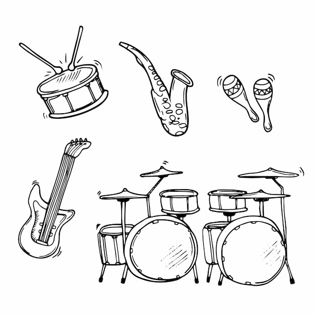 Vector doodle instrumentos musicales música vector ilustración