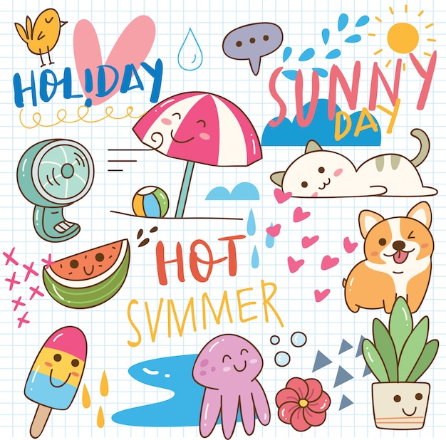 Doodle kawaii de verano