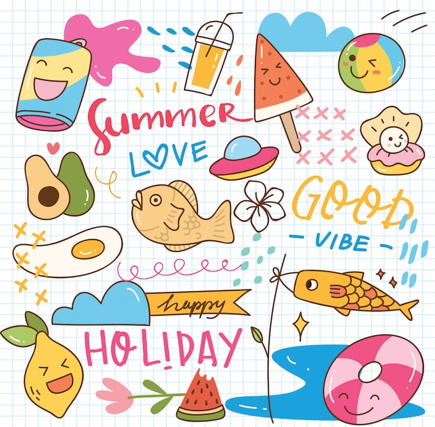 Doodle de kawaii de verano