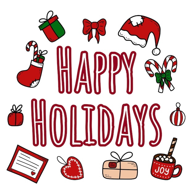 Doodle lindas vacaciones feliz Navidad postal vector ilustración