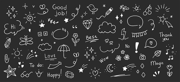 Doodle lindo brillo elemento de la línea de la pluma corazón flecha estrella símbolo de decoración