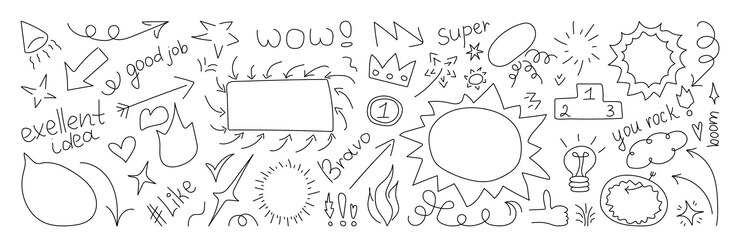 Doodle lindo brillo lápiz línea elementos corazón flecha estrella brillo conjunto de símbolos de decoración boceto simple