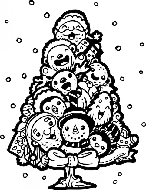 Doodle lindo en forma de árbol de navidad.