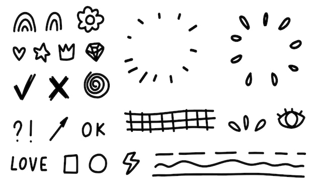 Doodle line scribble Sketch set linda colección de líneas aisladas para la escuela de oficina