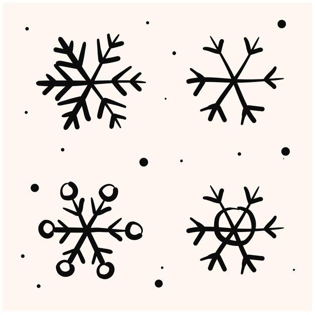 Doodle linea art copos de nieve colección de doodle símbolos de nieve de invierno