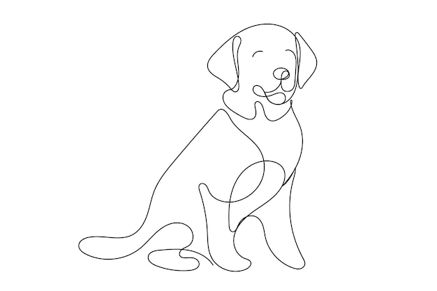 Doodle Una línea dibujada Retrato de perro Labrador Curva negra Línea editable Esbozo facial Silueta Ilustración