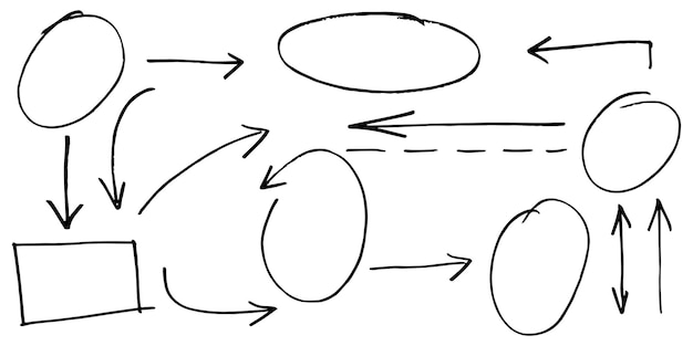 Doodle de líneas, flechas, círculos y curvas vector.Elementos de diseño dibujados a mano aislados sobre fondo blanco para infografía. ilustración vectorial.