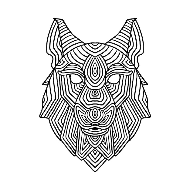 Doodle de lobo dibujado a mano para colorear