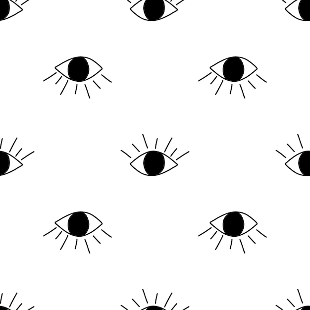 Doodle mal de ojo vector de patrones sin fisuras Ilustración vectorial del símbolo oculto de brujería mágica para diseño web y textil impresión de tarjeta de papel envolvente