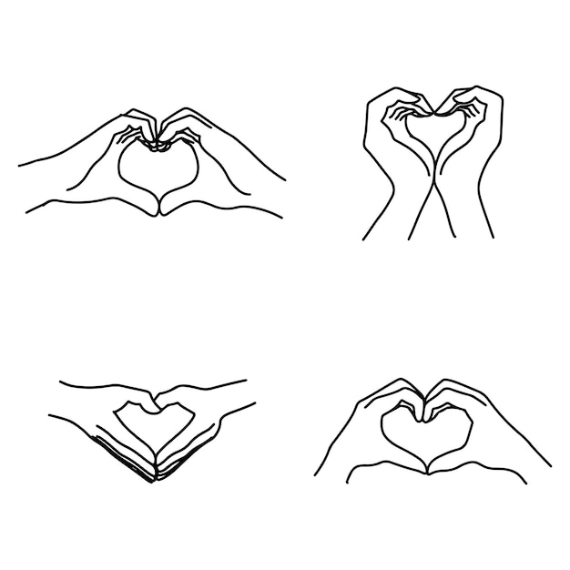 Doodle manos arriba Dos manos haciendo señal de corazón Dar y compartir su amor a la gente ilustración vectorial