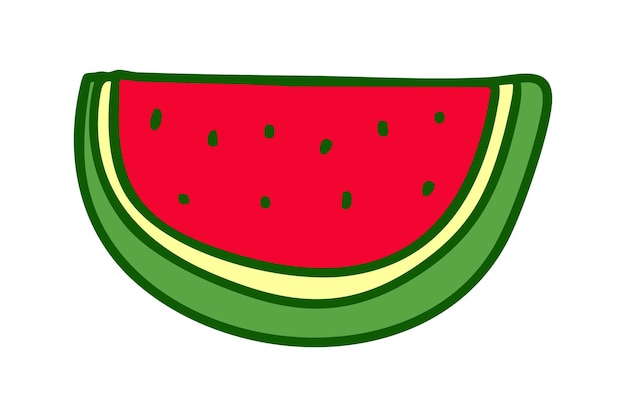 Doodle la mitad de una rebanada de sandía con carne roja y cáscara verde fruta fresca de verano nutrición saludable