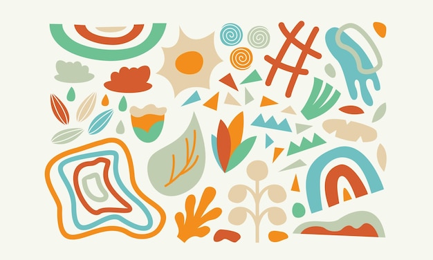 Doodle de moda moderno e iconos de naturaleza abstracta ilustración vectorial