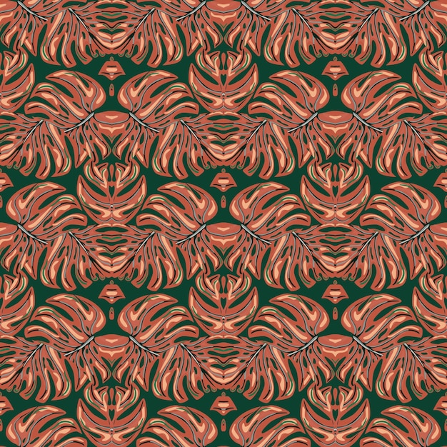 Doodle monstera mosaico de patrones sin fisuras hoja botánica fondo de pantalla sin fin azulejo de hojas de palma creativa