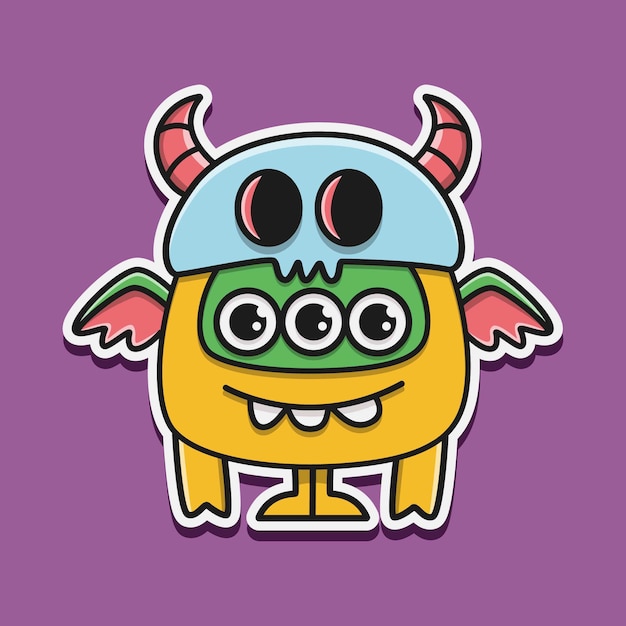 doodle de monstruo de dibujos animados aislado en púrpura