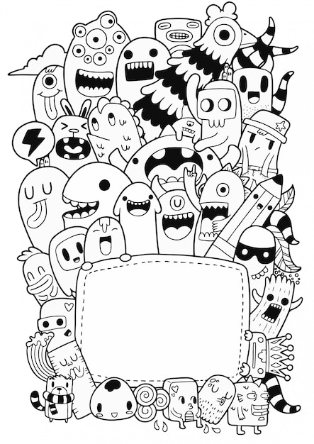 Doodle de monstruos lindos