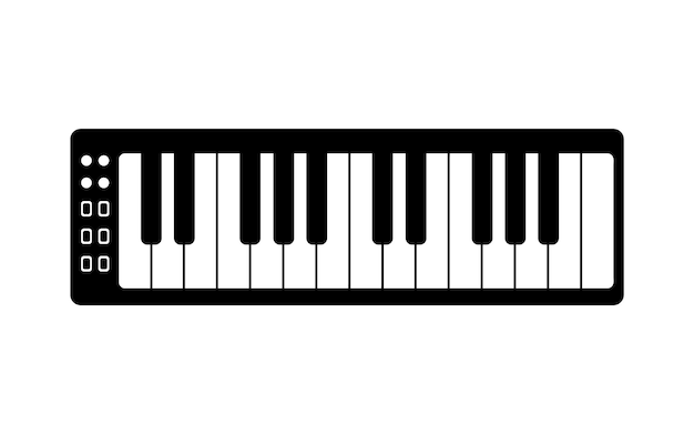 Vector doodle musical midi teclado aislado sobre fondo blanco.