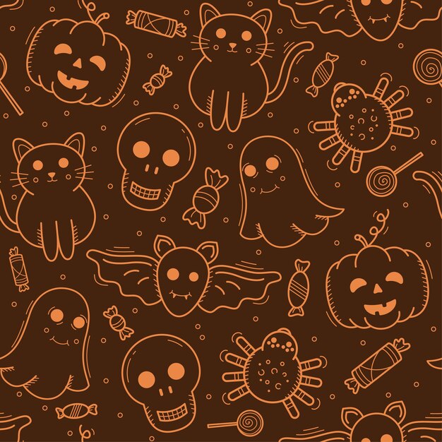Doodle naranja vector elementos de Halloween de patrones sin fisuras.