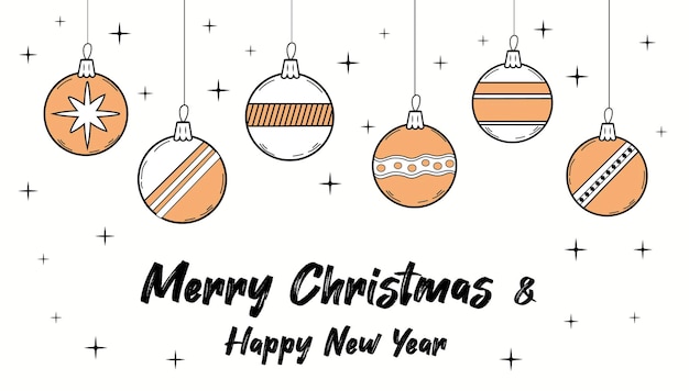 Doodle de Navidad y año nuevo adornos de adornos para árboles conjunto de bolas delineadas aisladas Postal