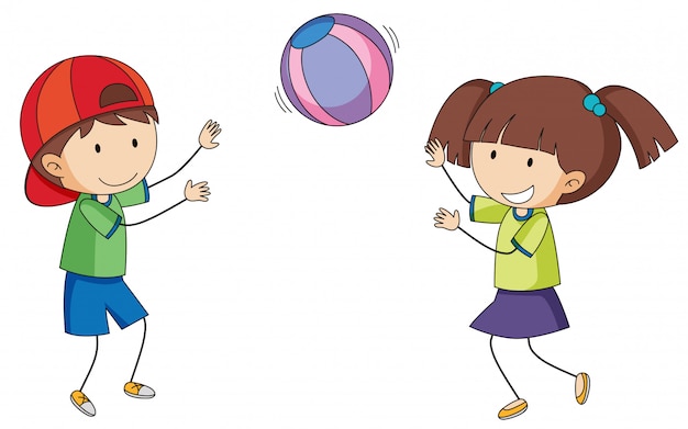 Doodle niños jugando pelota