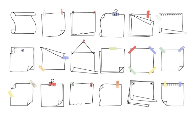 Doodle notas y recordatorios dibujados a mano conjunto de ilustraciones vectoriales