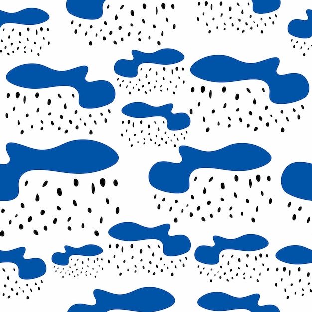 Doodle nubes y lluvia de patrones sin fisuras fondo blanco