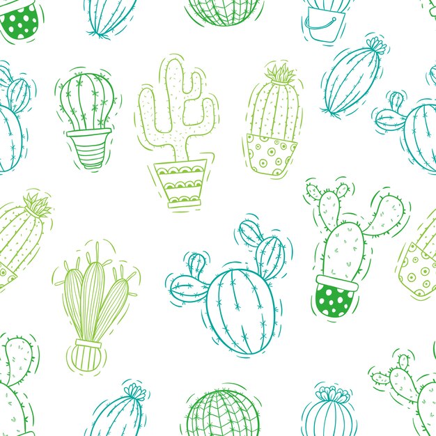 Vector doodle o bosquejo de patrones sin fisuras cactus