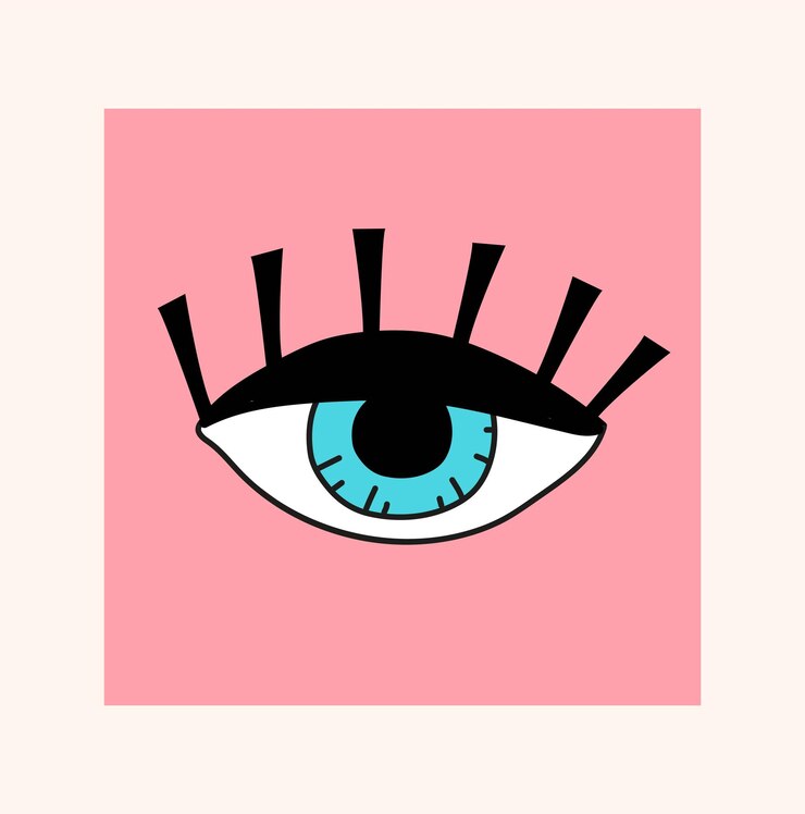 Vector doodle ojo en cuadrado rosa