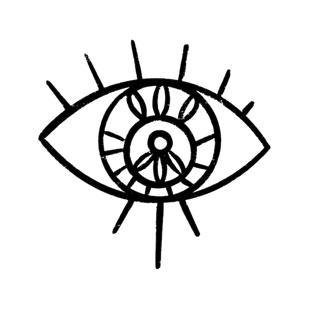 Doodle ojos conjunto dibujado a mano. Colección Mystic Symbols Boho. Arte de mal de ojo, luna creciente y cristales. Ilustración vectorial
