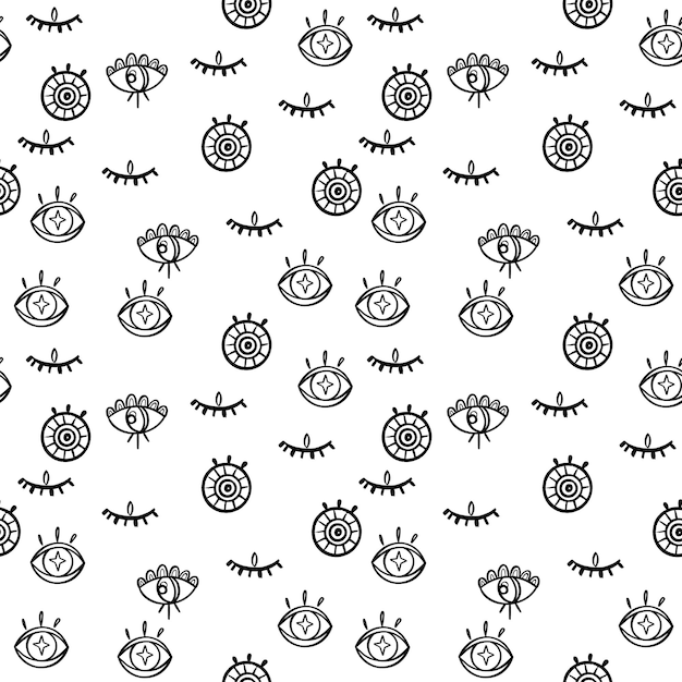 Doodle ojos psicodélicos de patrones sin fisuras. boho occult wallpaper y fondo de superficie textil. . ilustración vectorial