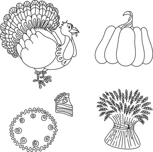Vector doodle de otoño de acción de gracias